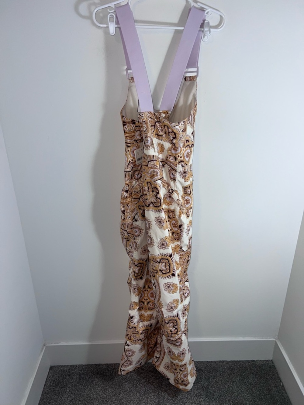 FP Movement by Free People Cream & Gold Paisley Zip-Front ski snow Overalls L - Picture 13 of 13